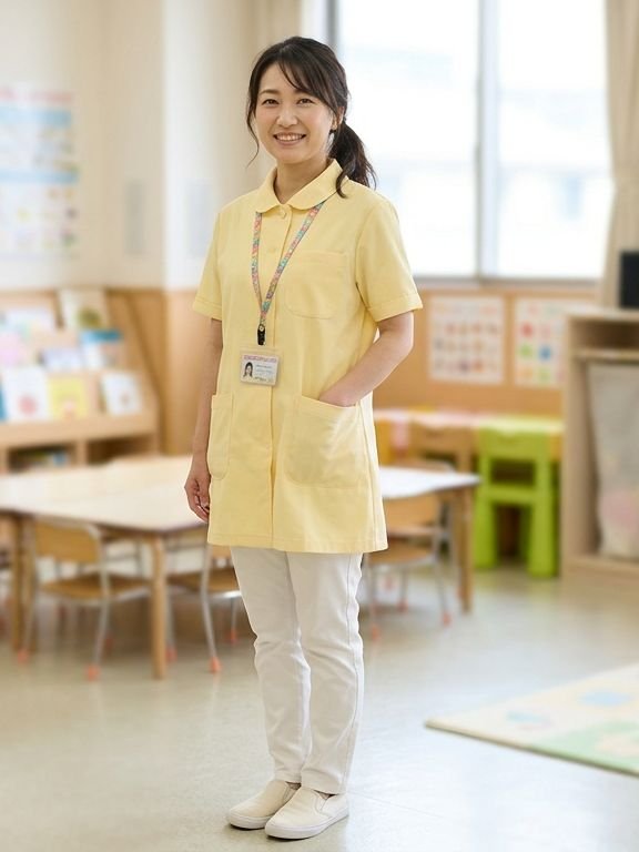 Tunique jaune pastel pour personnel de crèche