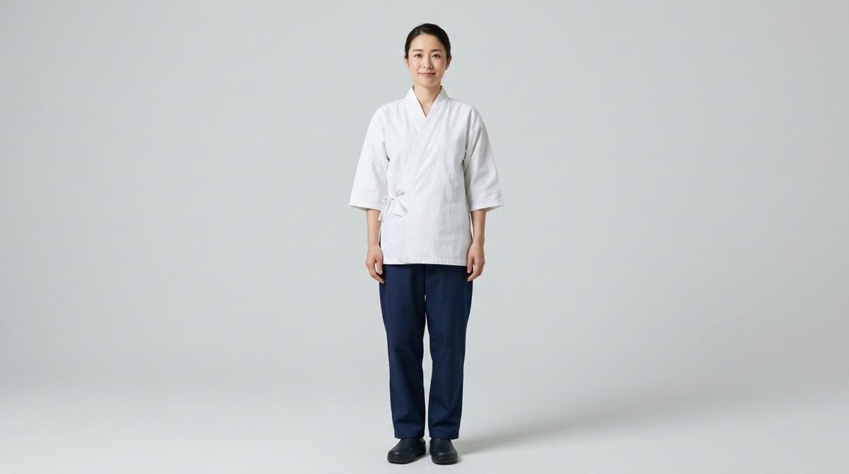 Kimono de travail blanc et pantalon marine