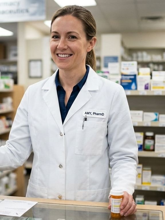 Pharmacienne en blouse blanche